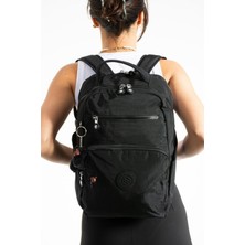 Sanmorris Unisex Suya Dayanıklı Krinkıl Kumaş Çok Gözlü Orta Boy Siyah Renkli Laptop Okul ve Sırt Çantası