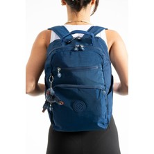 Sanmorris Unisex Suya Dayanıklı Krinkıl Kumaş Çok Gözlü Orta Boy Lacivert Renkli Laptop Okul ve Sırt Çantası