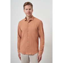  Erkek Tarçın Gofre Trend Desenli Dynamic Fit Italyan Yaka Gömlek