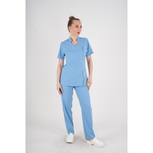 Aylu Model Soft Likra Bebe Mavisi Doktor Hemşire Hastane Scrubs Üniforma Takımı