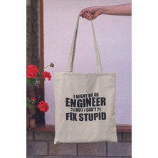 I Mıght Be An Engineer Mühendis Hediyelik Baskılı %100 Pamuklu Ham Bez Bej Çanta