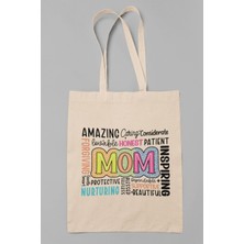 Amazing Mom Baskılı Anneler Günü Hediyelik Bej %100 Pamuklu Ham Bez Bej Çanta