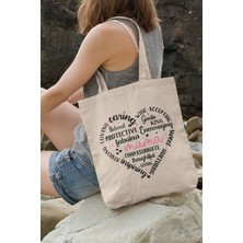 Mama Şekilli Yazılı Kalp Baskılı Anneler Günü Hediyelik Bej %100 Pamuklu Ham Bez Bej Çanta