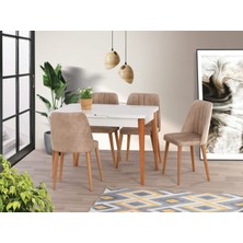 Yuvaset Home Uyar Beyaz 4 Adet Havuz Mutfak Sandalye 70*110+30 Kelebek Açılabilir Masa Takımı