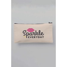 Sparkle Everyday Baskılı Bej Bez Makyaj Çantası Kalemlik Cüzdan