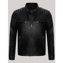 Deri Work Hakiki Kuzu Derisi Siyah Erkek Deri Mont Leon Deri Ceket