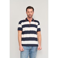 Chester Polo 4111 Erkek Polo Yaka 30/1 Ringelli Pike T-Shirt Lacivert-Beyaz
