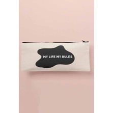 My Life My Rules Baskılı Bez Makyaj Çantası Kalemlik Cüzdan