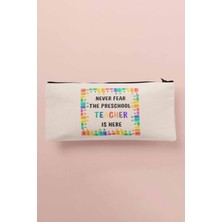 Preschool Teacher Is Here Anaokulu Öğretmeni Baskılı Bez Makyaj Çantası Kalemlik Cüzdan