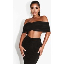 Off-Shoulder Ruched Crop Top - Şık Tasarım, Konforlu Fit