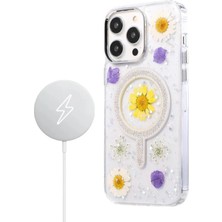 iPhone 14 Pro Max Flower Magsafe Kapak - Krem - KA7352-7471