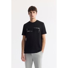 Avva Erkek Siyah Bisiklet Yaka Baskılı Bi-Stretch İnterlok Regular Fit T-Shirt A51Y1003