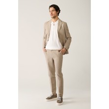 AVVA Erkek Vizon Relaxed Fit Beli Lastikli Keten Karışımlı Linen Touch Takım Elbise Pantolonu A41y3260