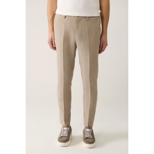 AVVA Erkek Vizon Relaxed Fit Beli Lastikli Keten Karışımlı Linen Touch Takım Elbise Pantolonu A41y3260