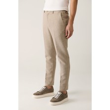 AVVA Erkek Vizon Relaxed Fit Beli Lastikli Keten Karışımlı Linen Touch Takım Elbise Pantolonu A41y3260