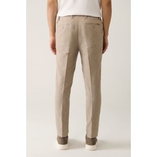 AVVA Erkek Vizon Relaxed Fit Beli Lastikli Keten Karışımlı Linen Touch Takım Elbise Pantolonu A41y3260