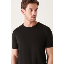 AVVA Erkek Siyah Soft Touch Bisiklet Yaka Düz Modal T-shirt B001171