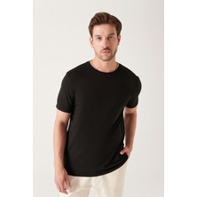 AVVA Erkek Siyah Soft Touch Bisiklet Yaka Düz Modal T-shirt B001171