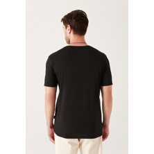 AVVA Erkek Siyah Soft Touch Bisiklet Yaka Düz Modal T-shirt B001171