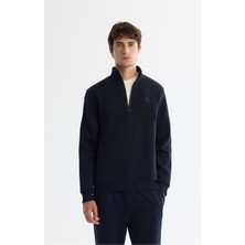 Erkek Lacivert Dik Yaka Fermuarlı 3 İplik Şardonlu Sweatshirt E001020
