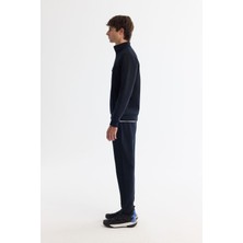 Erkek Lacivert Dik Yaka Fermuarlı 3 İplik Şardonlu Sweatshirt E001020