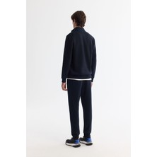 Erkek Lacivert Dik Yaka Fermuarlı 3 İplik Şardonlu Sweatshirt E001020
