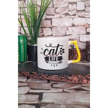 Cat Life Temalı Kedi Hayatı Kedisever Yaşam Tarzı Hediyelik Kulplu Kupa Bardak