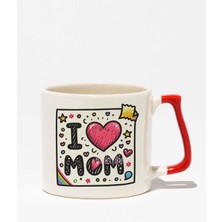 "ı Love Mom" Anneler Günü Doğum Günü Hediye Kırmızı Kulplu Kupa Bardak