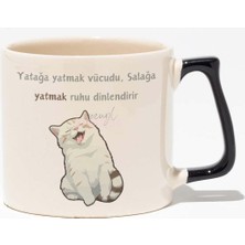 Sevimli Kedi Hediyelik Eğlenceli Sevimli Beyaz Baskılı Siyah Kulplu Modern Seramik Kupa