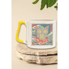Ramen Ilüstrasyon Kedi 8 Baskılı Manga Kedi Ramen Aşkı Doğum Günü Hediye Sarı Kulplu Kupa Bardak