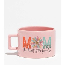 Mom Heart Of The Family Baskılı Anneler Günü Hediyelik Pembe Dikdörtgen Kulplu Fincan Kupa Bardak