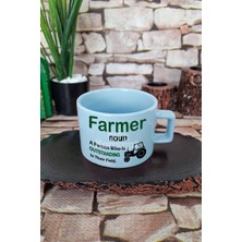 Farmer Noun Outstanding Baskılı Çiftçi Kare Kulplu Fincan Mavi Kupa Bardak
