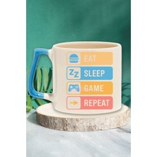 "eat Sleep Game Repeat" Oyuncu Yaşam Döngüsü Amer Doğum Günü Hediye Mavi Kulplu Kupa Bardak