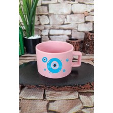 Nazar Boncuğu Kare Kulplu Fincan Pembe Kupa Bardak