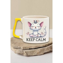 "keep Calm Yoga" Sakin Kal Yoga Yap Arkadaşa Sevgiliye Doğum Günü Hediye Sarı Kulplu Kupa Bardak