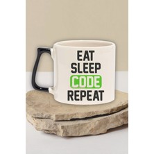 Eat Sleep Code Repeat 2 Baskılı Yazılımcı Doğum Günü Hediye Siyah Kulplu Kupa Bardak