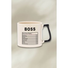 Boss Nutriton Facts Baskılı | Patron Hediyelik | Siyah Kulplu Modern Seramik Kupa