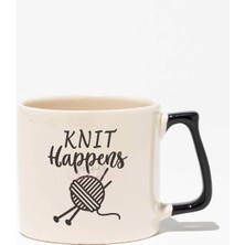 Knıt Hapens Baskılı | Örgü Anneye Hediye | Siyah Kulplu Modern Seramik Kupa