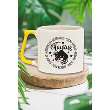 Taurus Personality Traits Temalı Boğa Burcu Karakteri Doğum Günü Hediye Sarı Kulplu Kupa Bardak