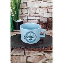 Gemini Traits Baskılı Ikizler Burcu Kare Kulplu Fincan Mavi Kupa Bardak