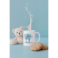 Kalp Yapraklı Hayat Ağacı ve Kuş Baskılı Romantik Hediyelik Beyaz Kupa Bardak