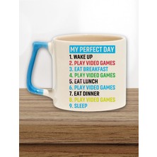 "my Perfect Day Black Classic Fit Gamer" Ideal Gün Doğum Günü Hediye Mavi Kulplu Kupa Bardak