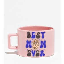 Best Mom Ever No:2 Baskılı Anneler Günü Hediyelik Pembe Dikdörtgen Kulplu Fincan Kupa Bardak