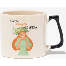 Iyileştim Güzelleştim Hayata Yetiştim Motivasyon Hediyelik Baskılı Siyah Kulplu Modern Seramik Kupa