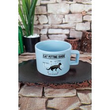 Cat Petting Cat Guide Baskılı Komik Kedi Sevme Kılavuzu Kare Kulplu Fincan Mavi Kupa Bardak