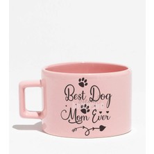 Best Dog Mom Ever No:2 Baskılı Anneler Günü Hediyelik Pembe Dikdörtgen Kulplu Fincan Kupa Bardak
