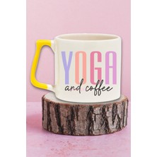 "yoga And Coffee" Yoga Kahve Tutkunları Arkadaşa Doğum Günü Hediye Sarı Kulplu Kupa Bardak