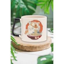 Ramen Tiger 2 Baskılı Japon Noodle Kaplan Anime Çizimi Doğum Günü Hediye Siyah Kulplu Kupa Bardak