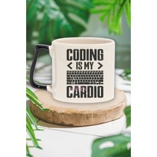 Coding Is My Cardio Baskılı Yazılımcı Doğum Günü Hediye Siyah Kulplu Kupa Bardak