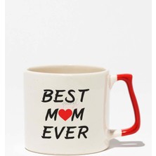 Best Mom Ever Anneler Günü Baskılı Kırmızı Kulplu Modern Seramik Kupa